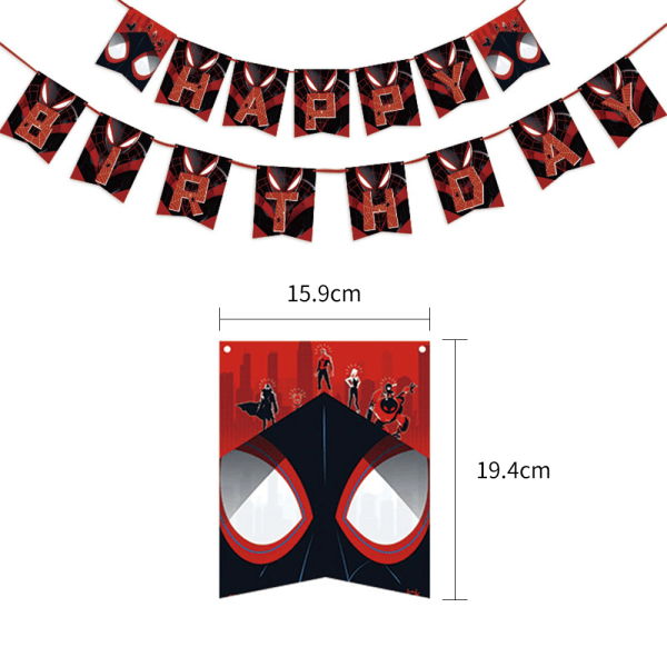 Grattis på födelsedagen Banner Dekorationer Ballonger Tårta Topper för barn Röd Vit Svart Spider-Man: Into the Spider-Verse