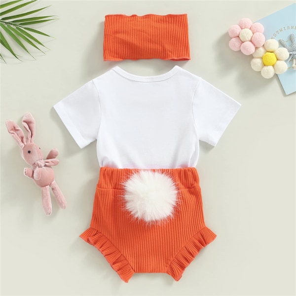 Baby Romper Outfit Tryckt Kortärmad T-shirt Shorts Hårband 0-3M