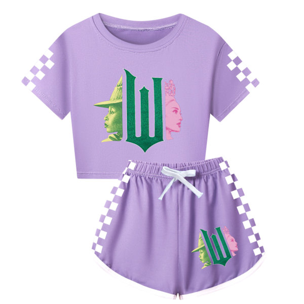 Barn Tecknad Häxa Tryck Klädset T-shirt Shorts Pyjamas Sovkläder Loungewear Sommar Casual Träningsdräkt Purple 160cm