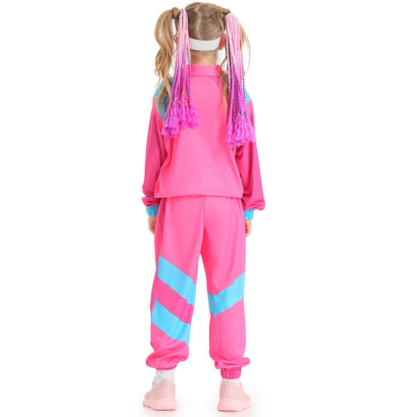 Barbie 80-talets Träningsoverall Barn Topp Byxor Set Retro Dans Sportkläder pink S