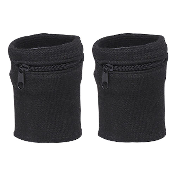 Nyckelficka Löpar Sporta Väska Handledsväska Med Dragkedja Gym Löpar Armband 2st Black