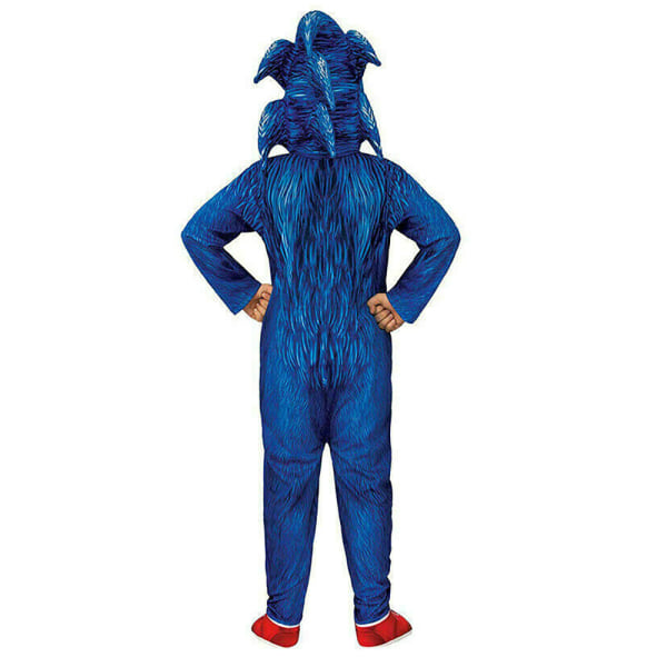Sonic The Hedgehog Cosplay Kostymkläder för barn Pojkar Flickor Jumpsuit+huva+handske 7-8 år = EU 122-128