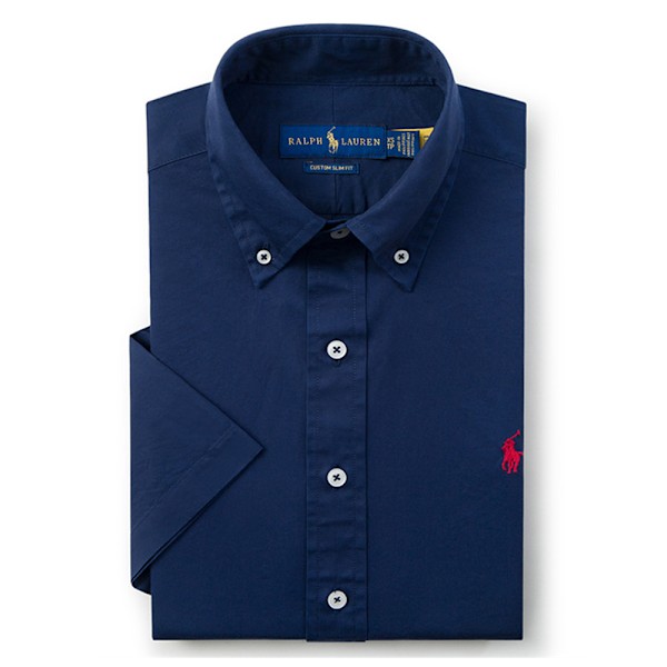Ralph Lauren Herr Polotröja Kortärmad Broderad Skjorta Knappar Ner Broderad Kubansk Bröllopsskjorta Sommar Toppar Navy L