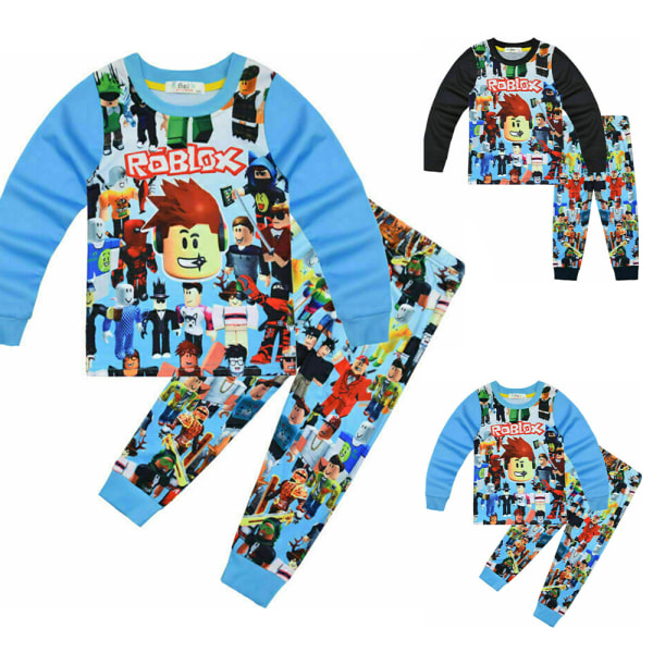 Barn Roblox Pyjamas Set Långärmad sweatshirt Byxor Loungewear Light blue 140cm