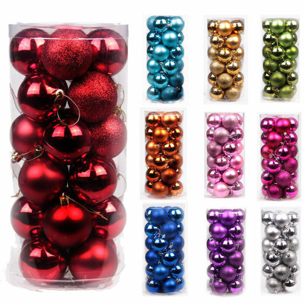 24 st julgranskulor med glitter, julgransdekorationer Silver