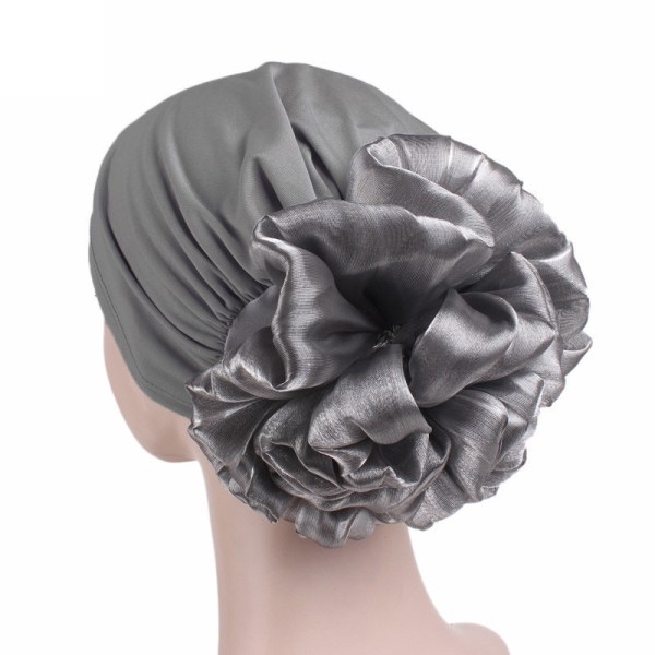 Kvinnor Head Wrap Hat Stretch Stor blommössa Cap vindtät grey