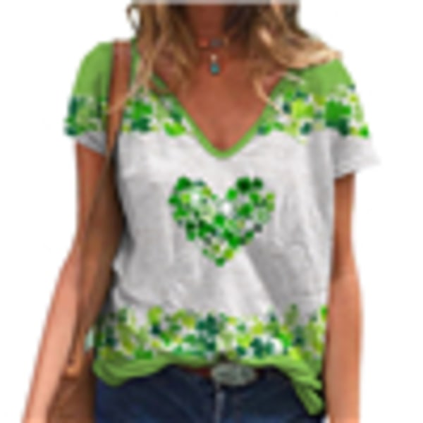 St.Patrick's Day Kvinnor Kortärmad V-ringad T-shirt Blus Top C M
