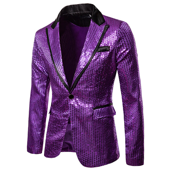Blank kostymjacka för män, Män glänsande paljettblazer Smoking Fest Middag Bal En knapp kostymjacka Rockar för män Purple M