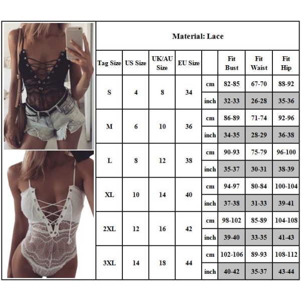 Dam Sexig Underkläder Sling Spets Dragsko En Delig Bodydoll white XL
