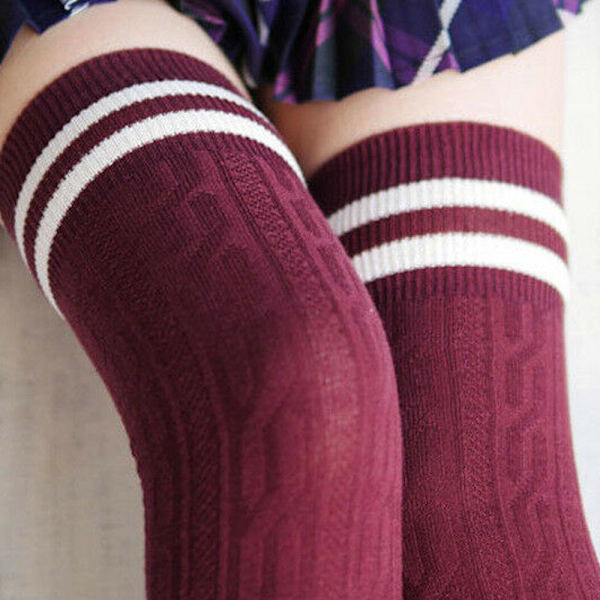 Dame Sexy Stretch Stripete Vridde Strømper Vinter Utendørs Red Wine