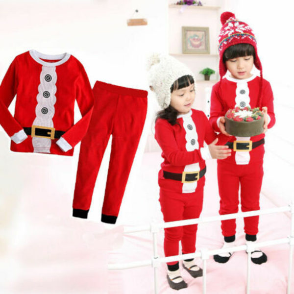 Julpyjamas för barn, pojkar och flickor, sovkläder, långärmad nattklädesset Red Christmas Man 120cm