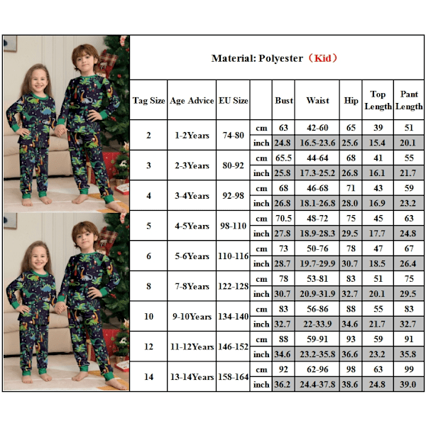 Julpyjamas för familjen - matchande dinosaurie-tryckta pyjamas för barn, spädbarn och vuxna Kids 1-2Years