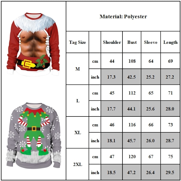 Roliga Jultröjor för Par, 3D Bröstmuskler Jultröja för Män, Nyhetstryck Jultröja för Kvinnor, Rolig Långärmad Tröja A 2XL