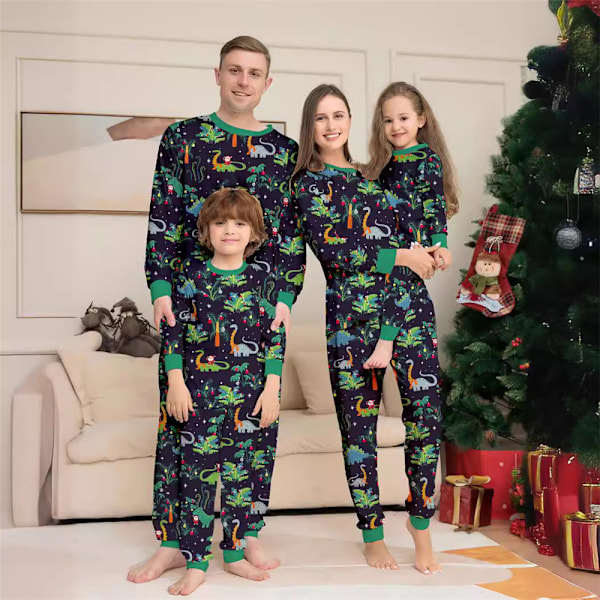 Julpyjamas för familjen - matchande dinosaurie-tryckta pyjamas för barn, spädbarn och vuxna Baby 6-9M