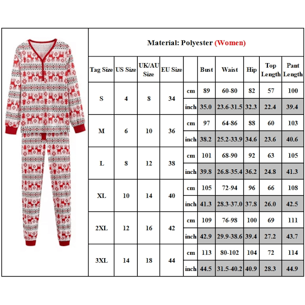 Familjematchande pyjamas för barn, spädbarn, jul, julhjortstryck, vuxen nattkläder, pyjamas, pyjamasset Women M