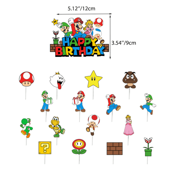 Super Mario Tema Barn Födelsedagsfest Ballong Banner Cake Set