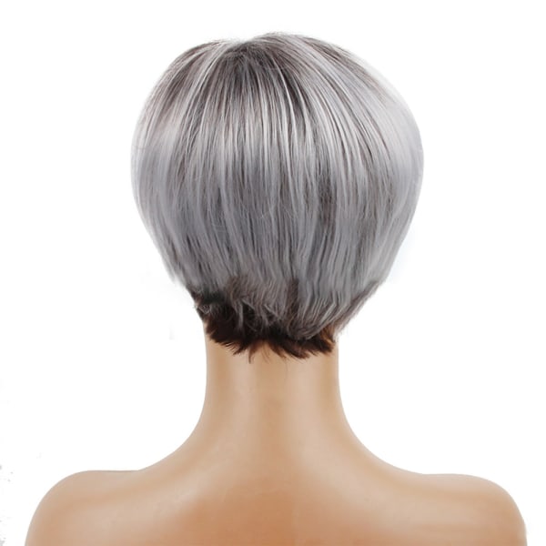 Kvinnor Silvergrå Gradient Liten lockigt kort hår Peruk Set