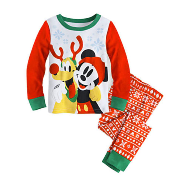 Jul Unisex Mickey Mouse Pyjamas Set för Barn - Jul Långärmad Outfit Mickey & Pluto Dog 95cm