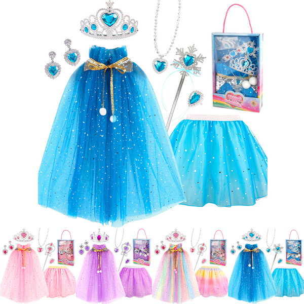 Klännings-Cosplay Leksaker för Flickor, Prinsessklänning Uppklädningskläder Kappklänning Set, Lek-Prinsessklänning Kappa Smycken Krona Trollstav B