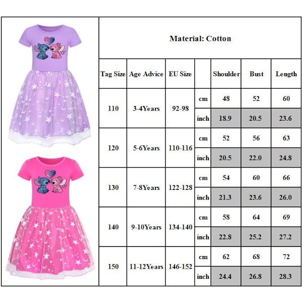 Flickor Stitch Prinsessklänning Fest Födelsedag Klänningar Rose Red 130cm