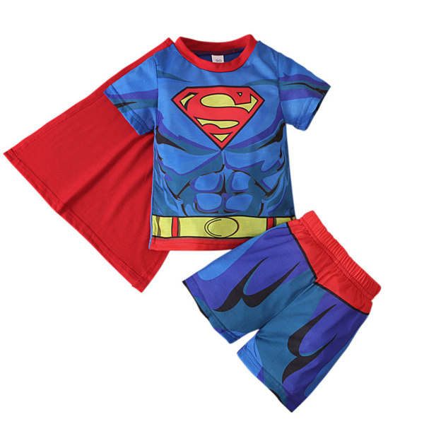 Superman Outfits kortärmad skjorta Shorts Cape Set för Kids Boy Superman 4-5 Years = EU 98-110