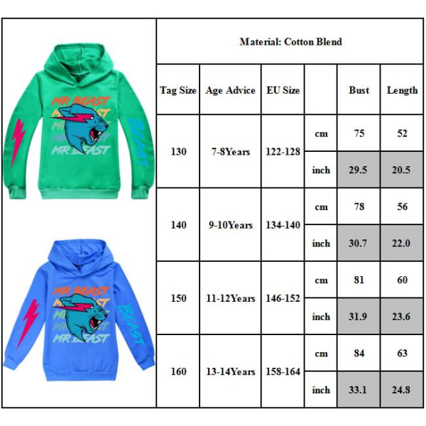 Min Beast Kid Cartoon Casual Hoodie Sweatshirt Pullover Träningsoverall green 140cm