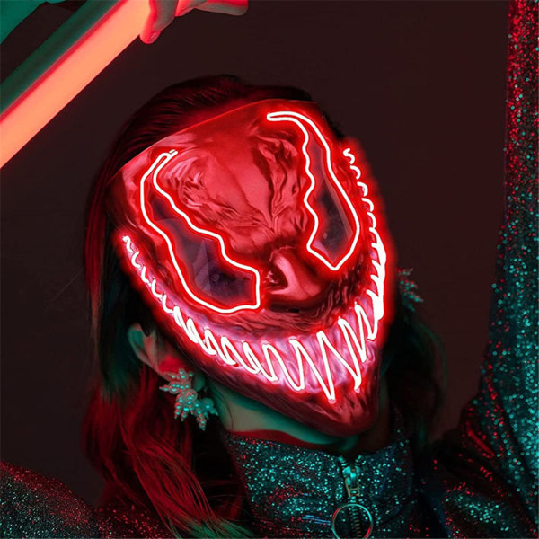 Halloween Venom Glödande Skrämmande Mask Huva Cosplay Festrekvisita red