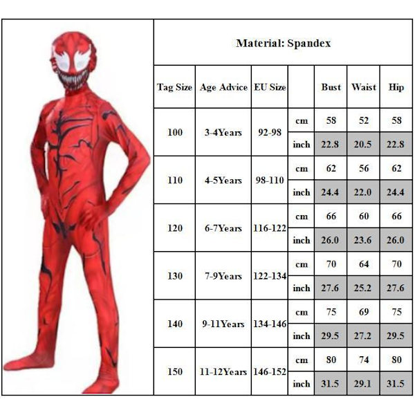 The Amazing Spider-Man Carnage Cosplay -asu lapsille pojille Carnage 3-4Years = EU92-98