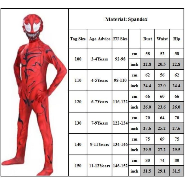 The Amazing Spider-Man Carnage Cosplay Kostym Barn Pojkar Kläder Carnage 3-4Years = EU92-98