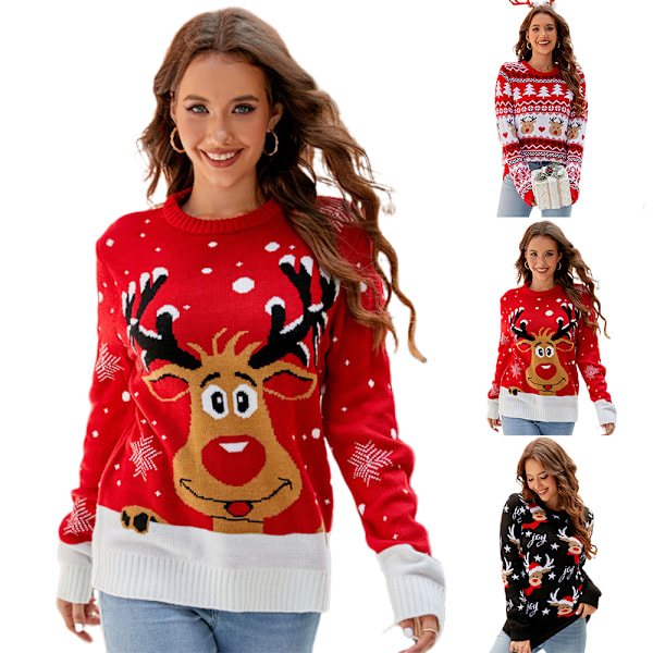 Tröjor för kvinnor, Lättvikts Långärmad Jul Rundhalsad Pullover Toppar C XL