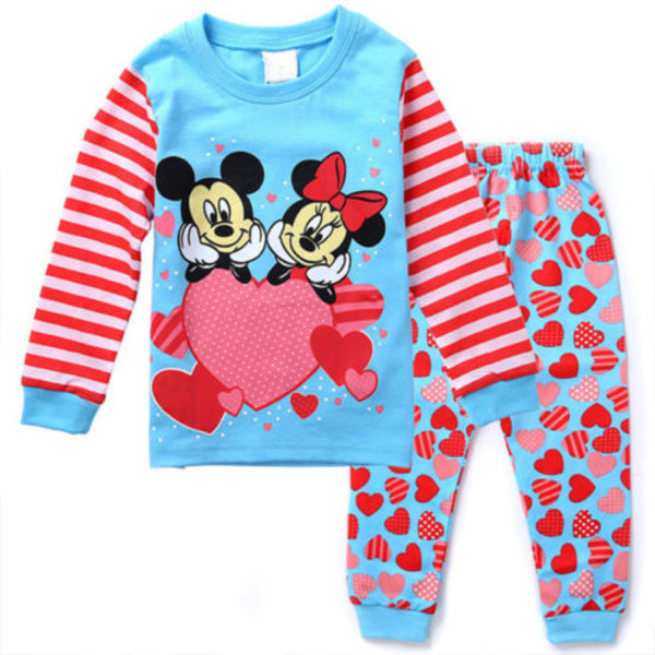 Flickor Outfits Mickey Mouse Långärmad T-shirt & Byxor Träningsoverall Blue 100 cm