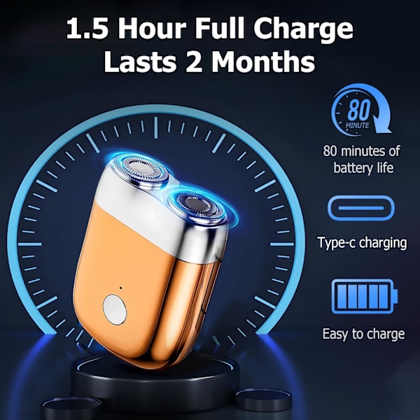 Vedenkestävä kannettava ladattava parranajokone miehille, mini kaksoispää sähköparranajokone Orange