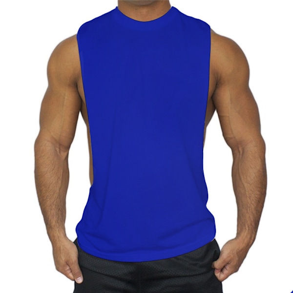 Herr T-shirt Ärmlös Låg Midja Tank Toppar Sport Fitness dark blue M