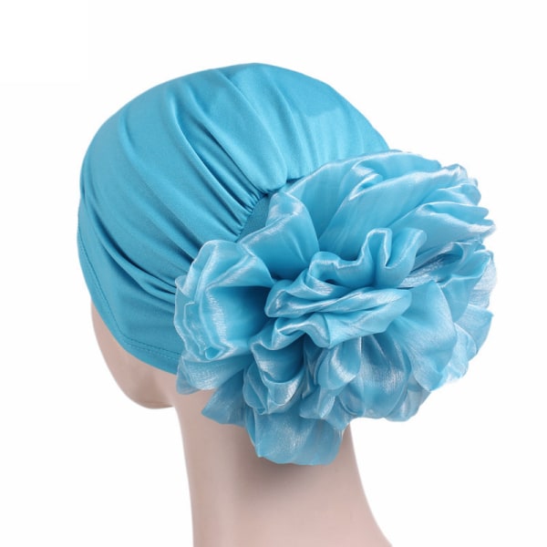 Kvinnor Head Wrap Hat Stretch Stor blommössa Cap vindtät lake blue