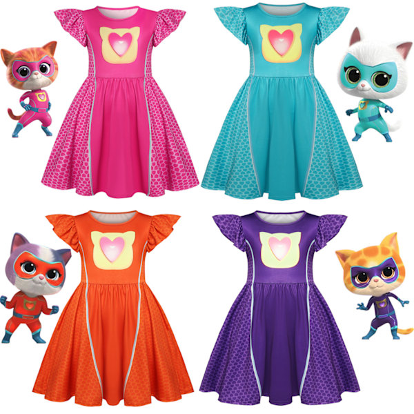 SuperKitties Kostymklänning för Flickor, Halloween Kortärmad Festklänning med Väska Rose Red 130cm