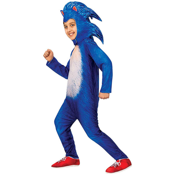 Sonic The Hedgehog Cosplay Kostymkläder för barn Pojkar Flickor Jumpsuit+huva+handske 10-12 år = EU 140-152