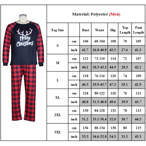 Familjematchande pyjamas för barn, spädbarn och vuxna till jul - Rutmönster - Pyjamasuppsättning för vuxna Men M
