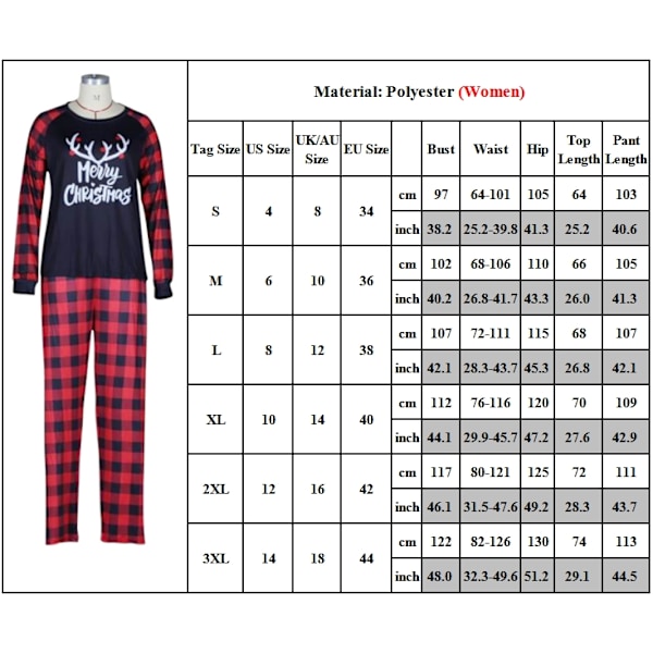 Familjematchande pyjamas för barn, spädbarn och vuxna till jul - Rutmönster - Pyjamasuppsättning för vuxna Women M