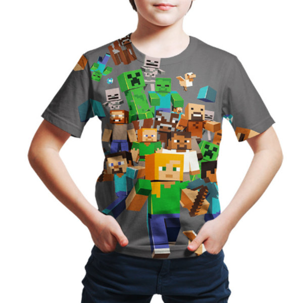 Barn Pojkar Minecrafts Motiv T-shirt Kortärmad Grafisk Tryckt Topp Presenter B 120cm