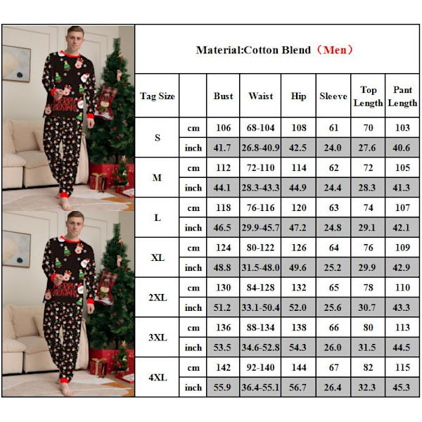 Yhteensopivat perhepyjamat jouluksi, pyjamat, yöasut Dad 4XL