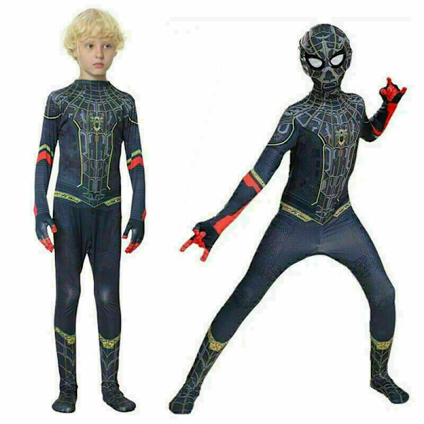 Musta ja kultainen Hämähäkkimies Cosplay Puku Haalari Lapsille Pojille Black and Gold Spiderman 3-4Years = EU92-98