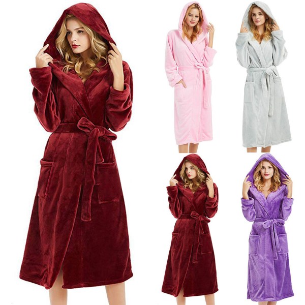 Kvinnor Morgonrock Hooded Bastu Robe Klänning Klänning Fluffig bälte Coat  Pink 3XL 383b | Pink | 3XL | Fyndiq