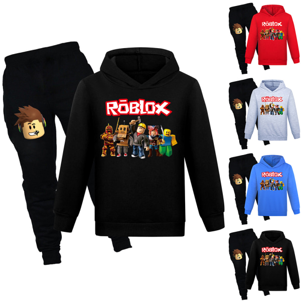 Barn Pojkar Roblox Hooded Pullover Byxor 2pcs Kits Gåvor red 150cm