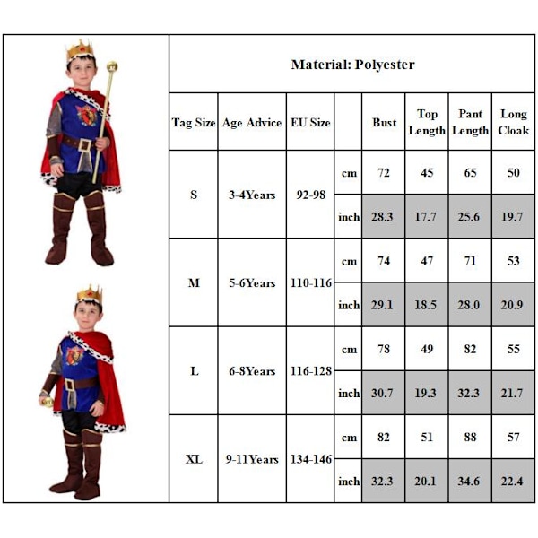 Prins Charming Kostym Halloween Cosplay Prins Charming Scenkläder Topp Byxor Set L