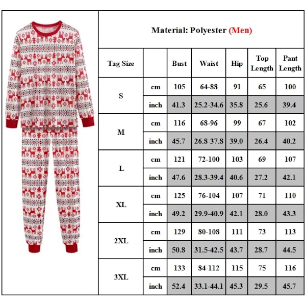 Familjematchande pyjamas för barn, spädbarn, jul, julhjortstryck, vuxen nattkläder, pyjamas, pyjamasset Men 3XL