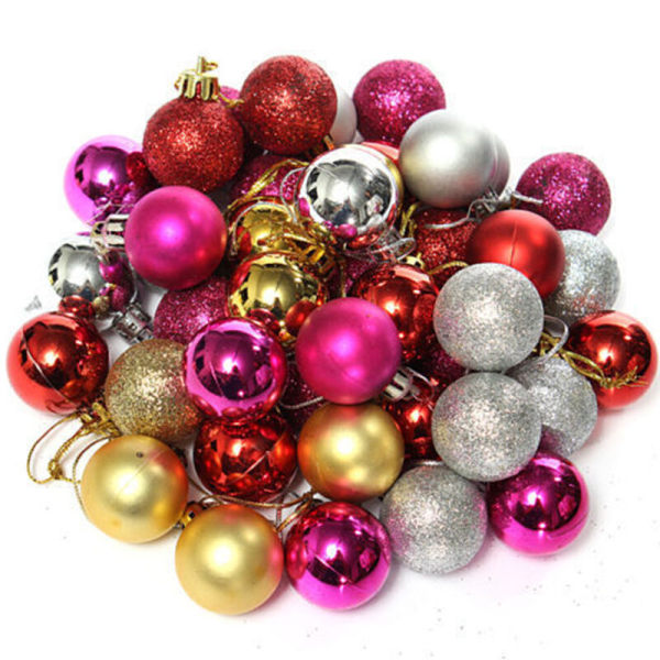 24 st julgranskulor med glitter, julgransdekorationer Red