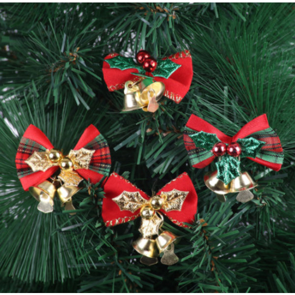 Bowknot julklappsbågar med små klockor Xmas Tree Decor Green leaf 1PCS