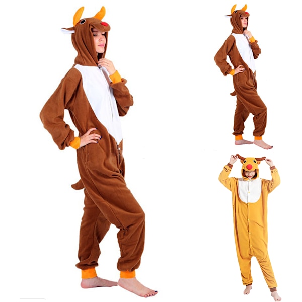 Anime Onesies Unisex Vuxen Cartoon Kostym Halloween Jul Onesies Plysch Cosplay Pyjamas En-dels Bodysuit Orange L