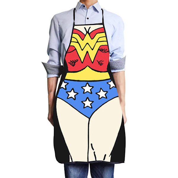 Forklæde med tryk, lommer, hagesmæksforklæder, køkken, madlavning, kok, bagning Wonder Woman 54x72cm