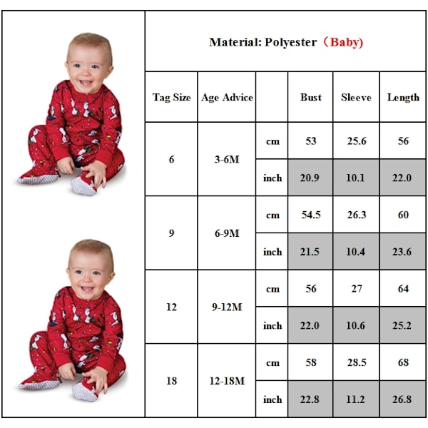 Julpyjamas för familjen - matchande tecknade tomtepyjamas för kvinnor och barn - nattkläder Baby 6-9M